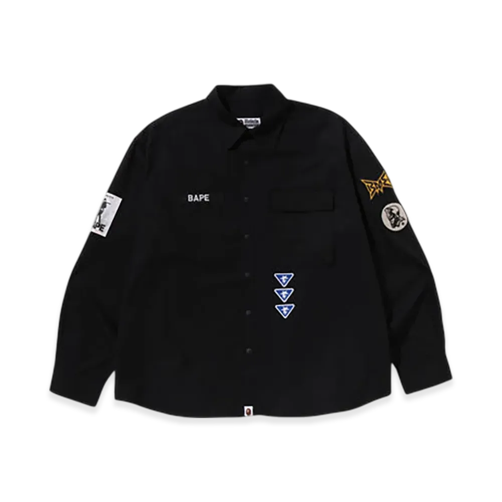 A BATHING APE Bathing Ape Logo Military LS Shirt "Black"