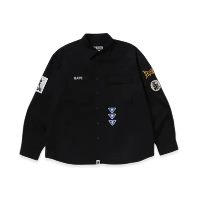 A BATHING APE Bathing Ape Logo Military LS Shirt "Black"