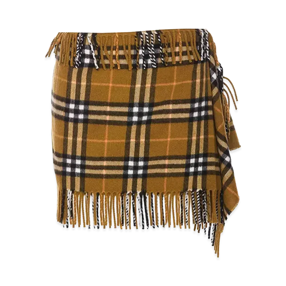 Burberry Women's Check Wool Cashmere Scarf Skirt "Beige"