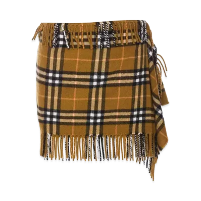 Burberry Women's Check Wool Cashmere Scarf Skirt "Beige"