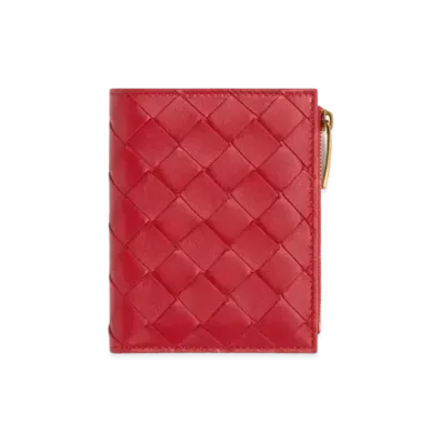 Bottega Veneta Intrecciato Lambskin Small Bi-fold Zippered Wallet "Apple Candy"