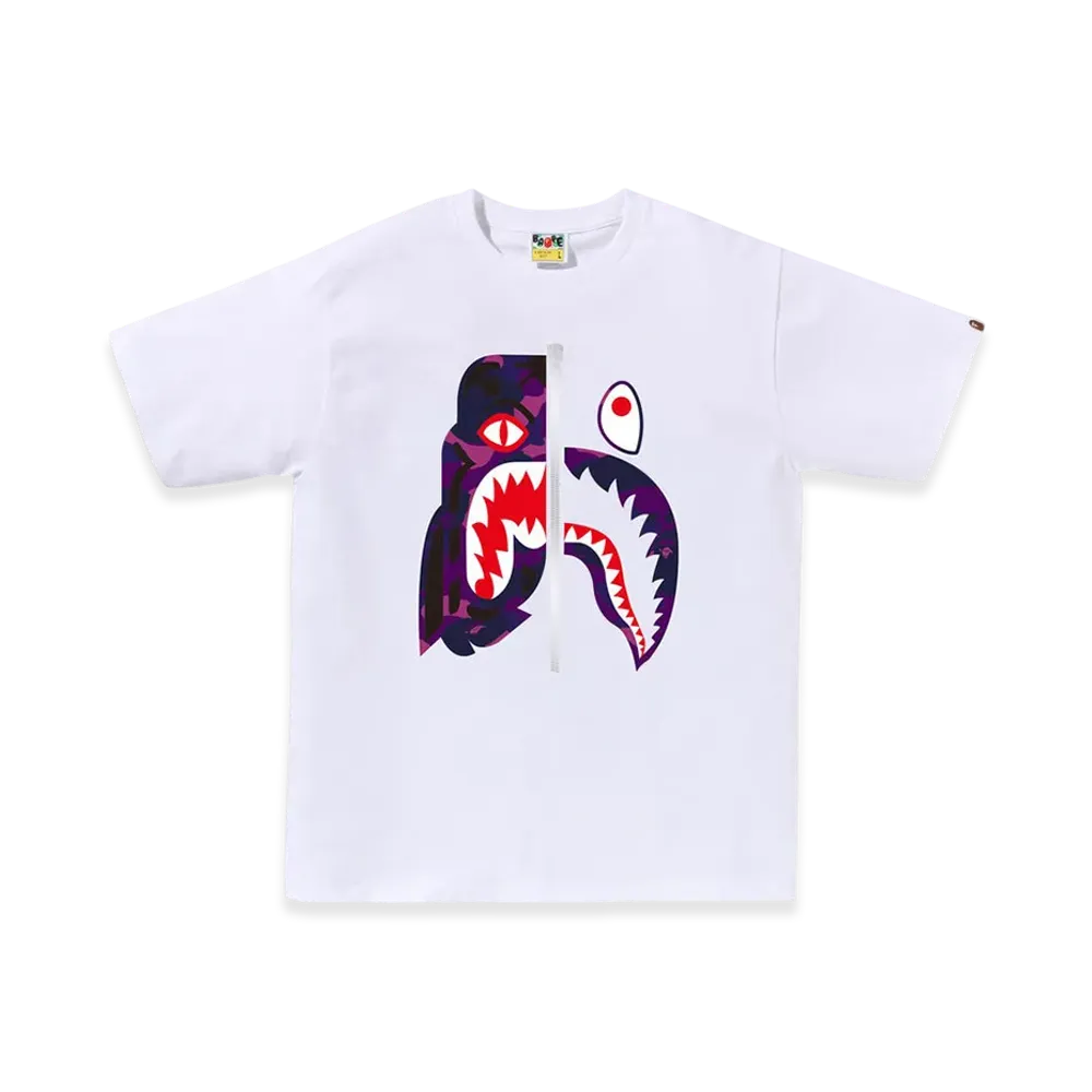 A BATHING APE Color Camo Tiger Shark Tee "White/Purple"