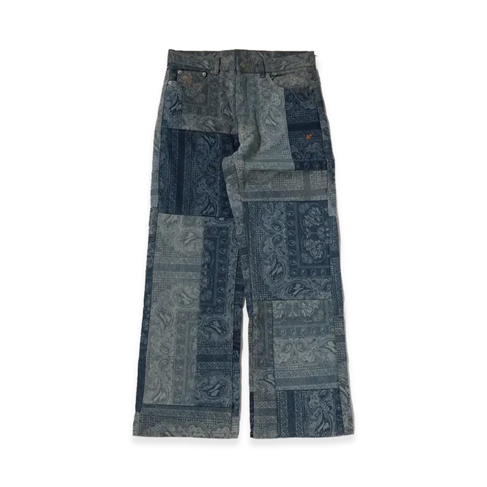 A BATHING APE Paisley Pattern Denim Flared Pants "Light Indigo"