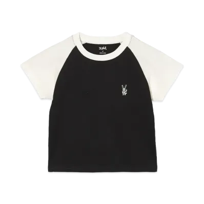 X-Girl I Embroidered Bunny Raglan Sleeve Baby Tee "Black"