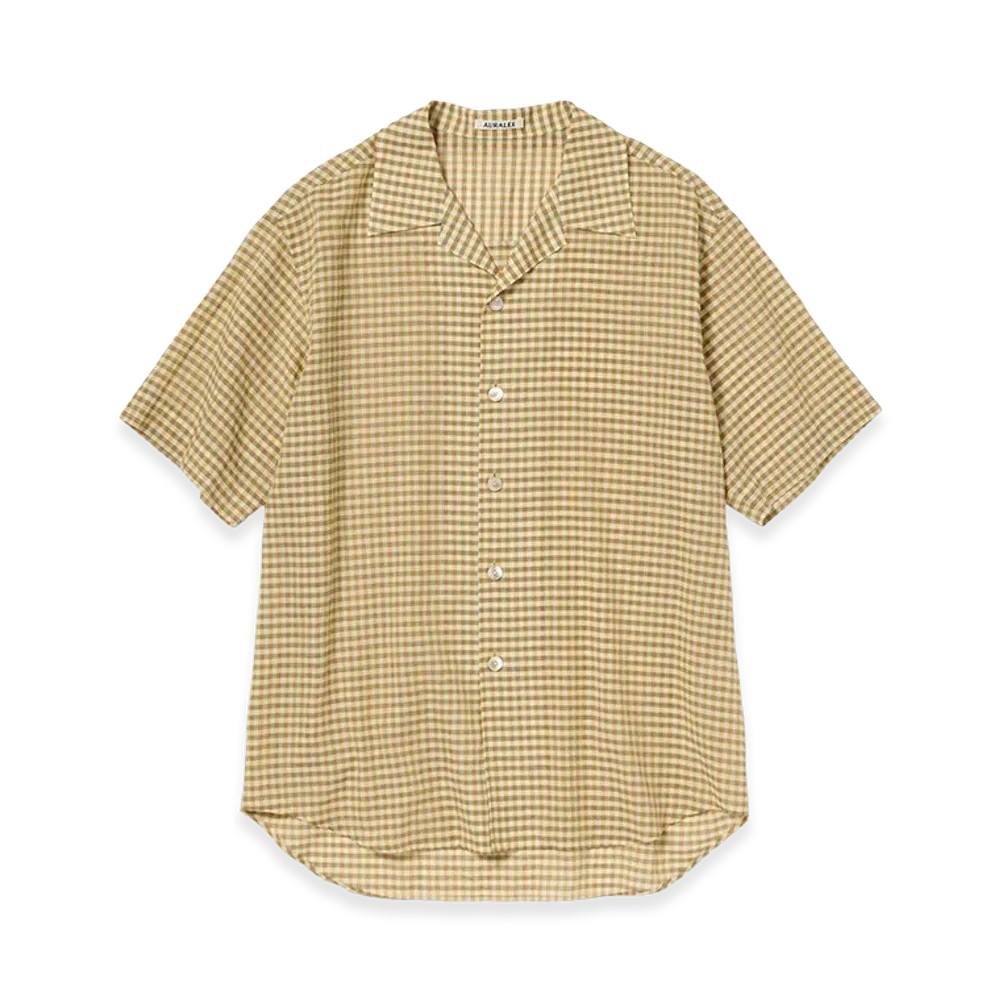AURALEE Airy Light Cotton Check Half Sleeved Shirt "Mustard Gingham Check"