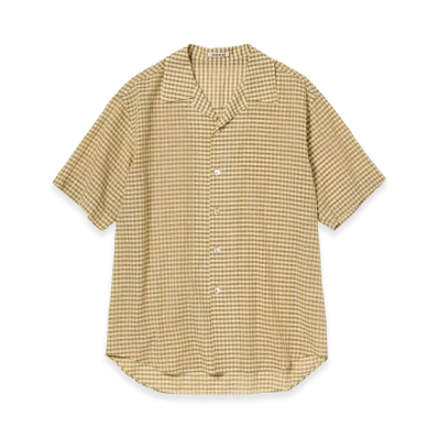 AURALEE Airy Light Cotton Check Half Sleeved Shirt "Mustard Gingham Check"