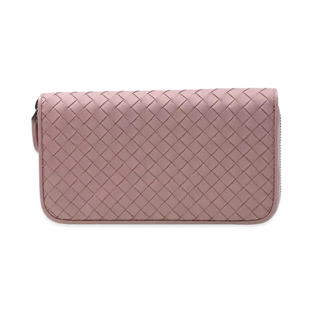 Bottega Veneta Intrecciato Lambskin Zip Around Wallet "Mallow Pink"
