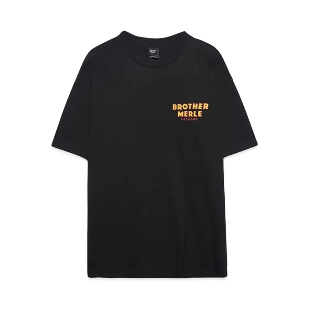 BROTHER MERLE Men's Knit S/S Crew T-Shirt - Fuzz Logo "Black"