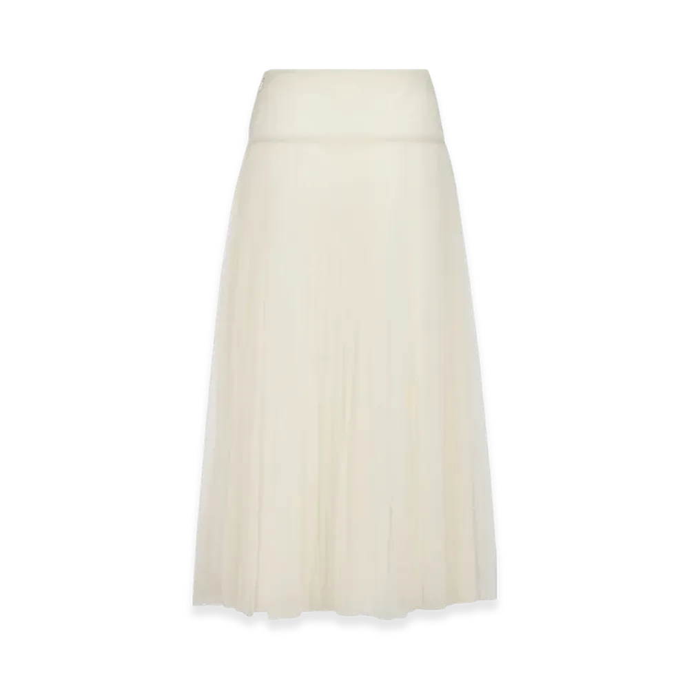 Dior Women's Mid-Length Pleated Skirt Plumetis Tulle "Ecru"