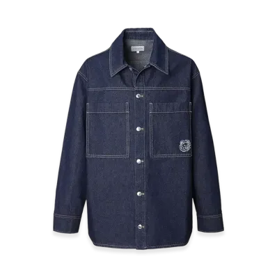 Maison Kitsune Workwear Overshirt In Washed Denim With Fox Head Patch "Washed Indigo"