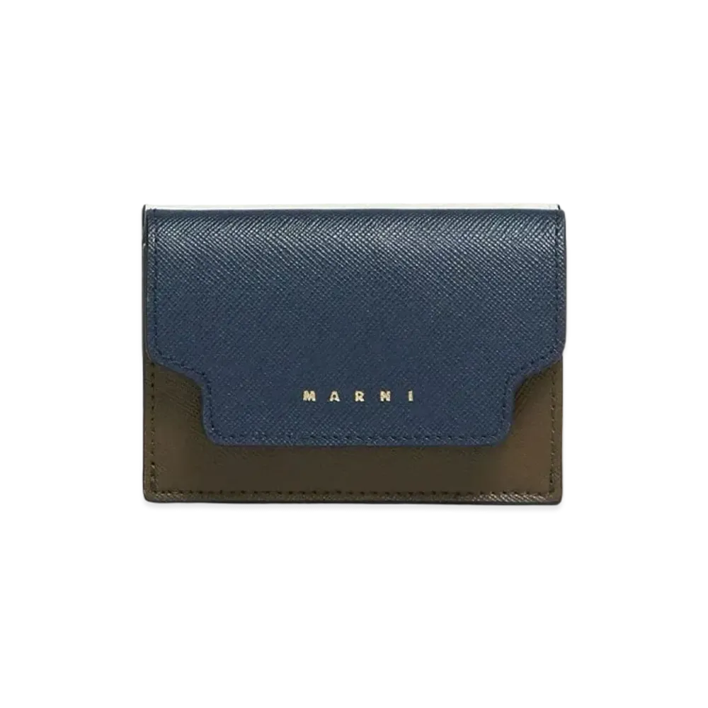 Marni Saffiano Leather Tri-Fold Wallet "Night Blue/Talc"