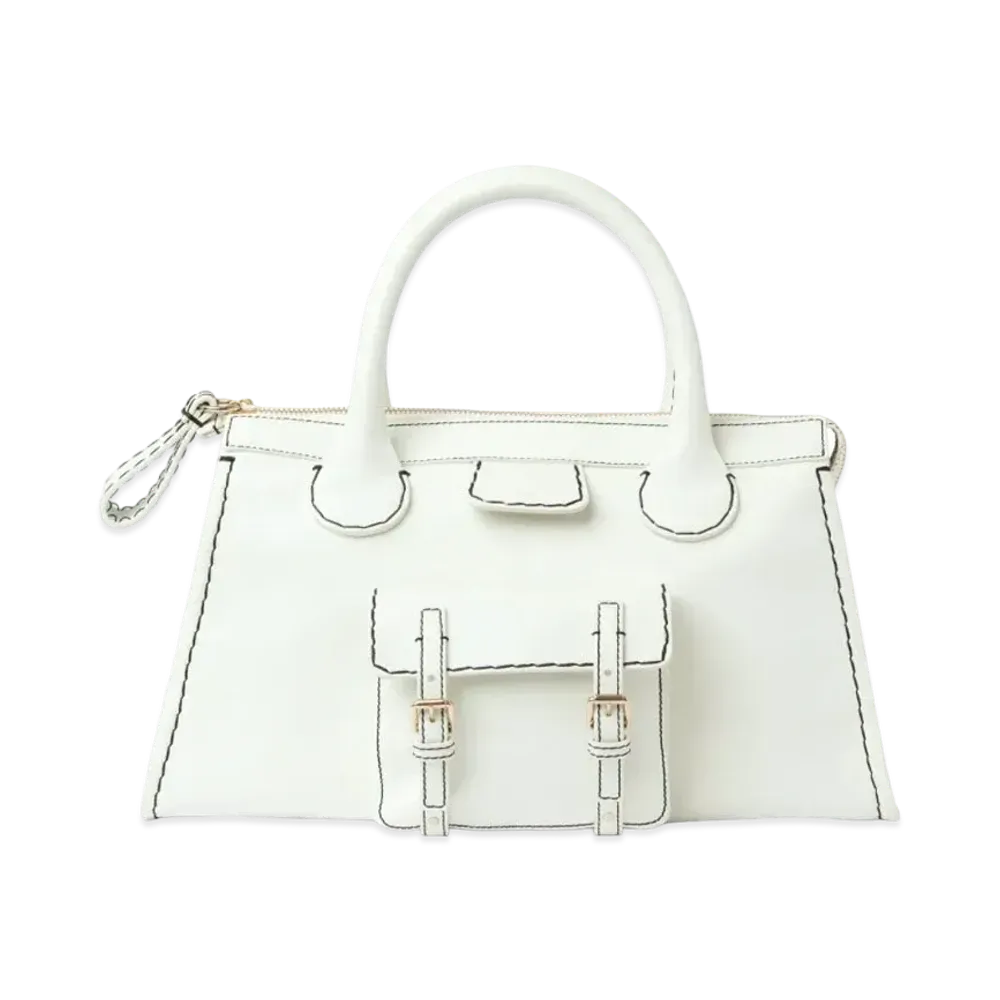 Chloe Medium Edith Day Bag In Buffalo Leather "White"