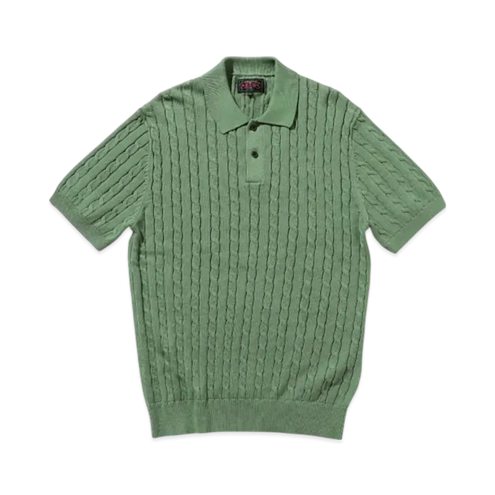 BEAMS Knit Polo Cable "Green"