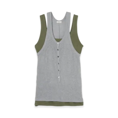 INSCRIRE Natural Mix Rib Layered T/T "Grey/Khaki"