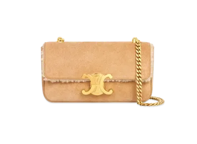 CELINE Chain Shoulder Bag Triomphe In Suede Calfskin And Shearling "Natural"