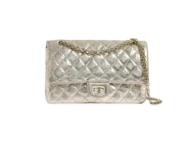 CHANEL 2.55 Hand Bag Metallic Crumple Cherfskin "Light Gold"