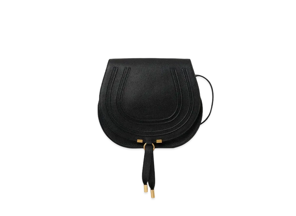 Chloe Marcie Medium Saddle Bag In Grained Calfskin "Black"