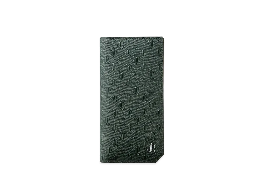 JIMMY CHOO COOPER JC Logo Pattern Fabric Wallet "Dark Green"