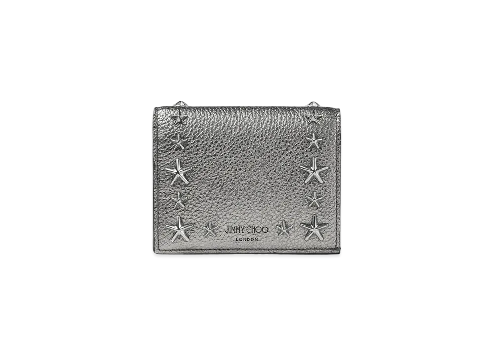 Jimmy Choo Hanne Metaric Soft Grainy Calf Leather Wallet With Stars Studs "Gunmetal"