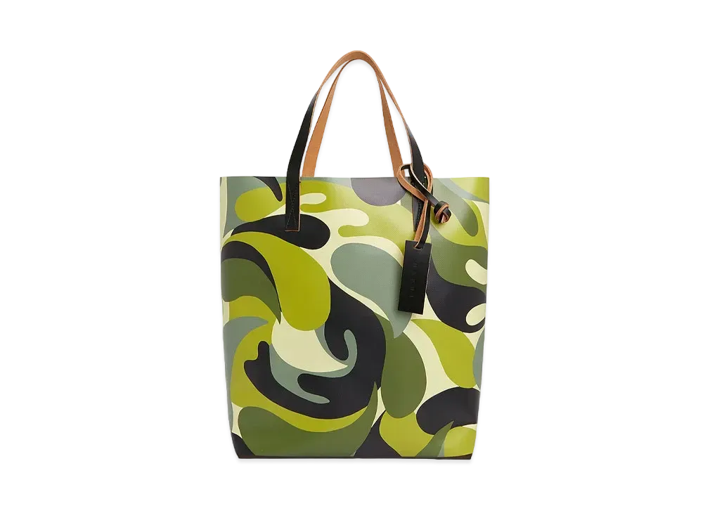 Marni 50S Camo Print Tribeca Shopping Bag "Lemonade/Coffee/Black"