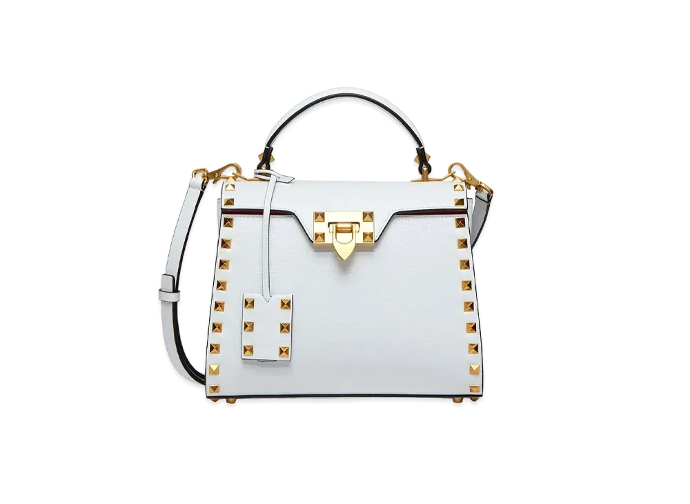 Valentino Small Rockstud Alcove Grainy Calfskin Handbag "Optic White"