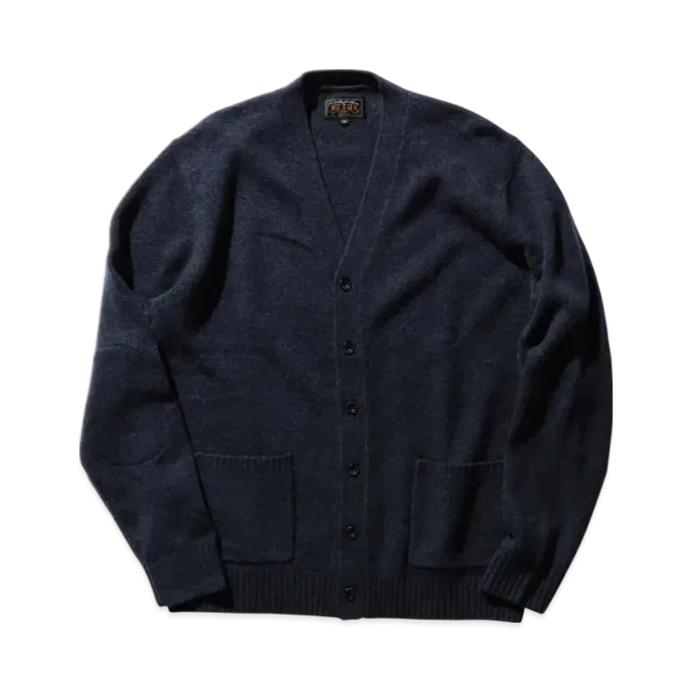 BEAMS Cardigan Elbow Patch 7G "Navy"