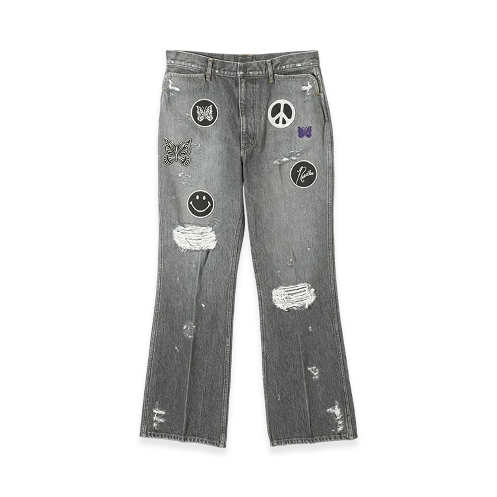 NEEDLES Assorted Patches Straight Jean - 13OZ Denim / Distressed "Black"