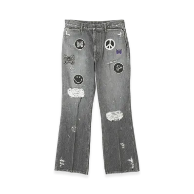 NEEDLES Assorted Patches Straight Jean - 13OZ Denim / Distressed "Black"