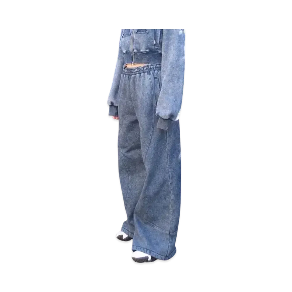 HTH Vintage Curve switching sweat pants "NAVY"