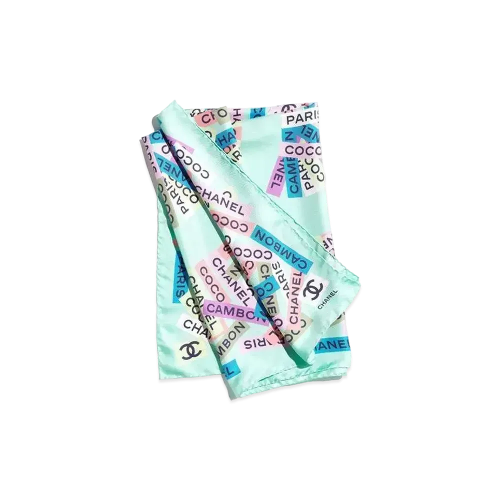 CHANEL Square Scarf Silk Twill "Light Blue/Multicolor"