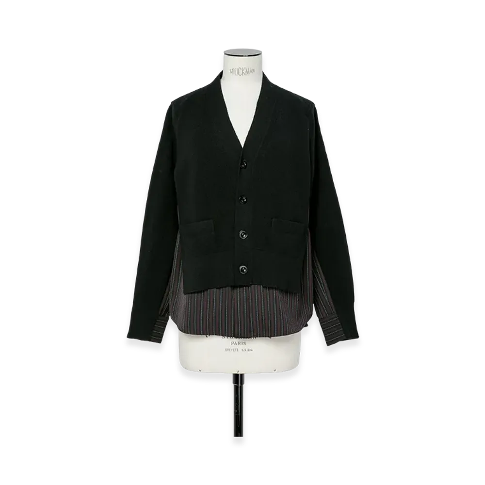 sacai Stripe Doeskin x Wool Knit Cardigan "Black"