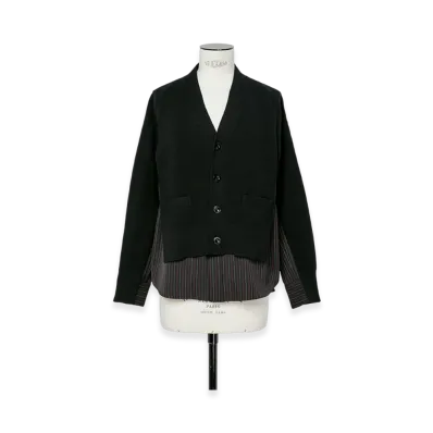 sacai Stripe Doeskin x Wool Knit Cardigan "Black"