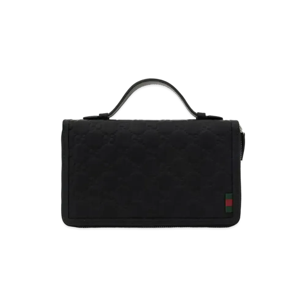GUCCI Rubber Coating Leather W Zip Travel Case "Black"
