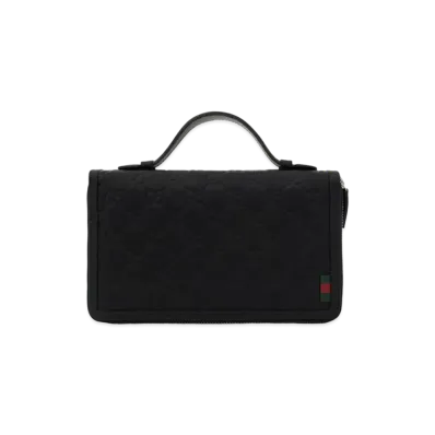 GUCCI Rubber Coating Leather W Zip Travel Case "Black"