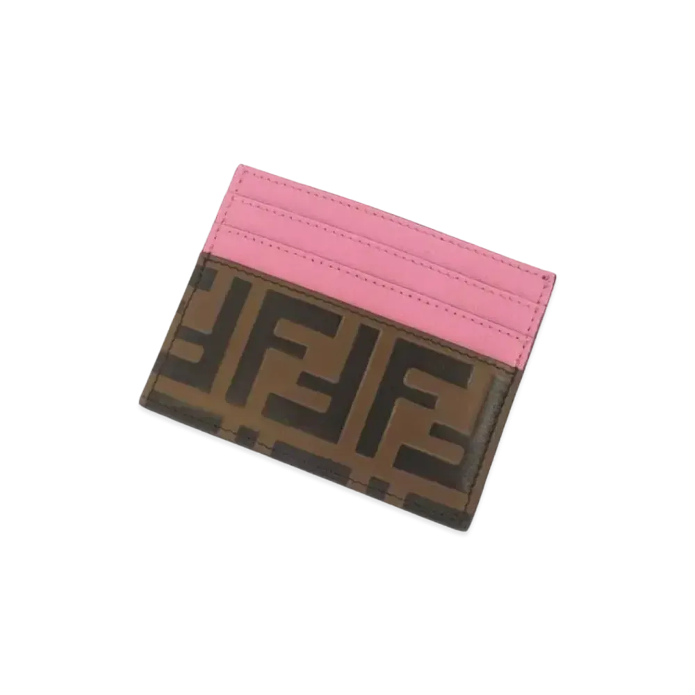 FENDI Zucca Leather Card Case "Brown/Pink"