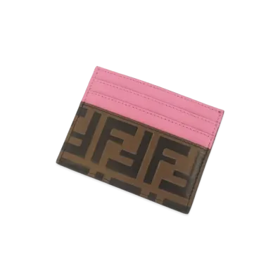 FENDI Zucca Leather Card Case "Brown/Pink"