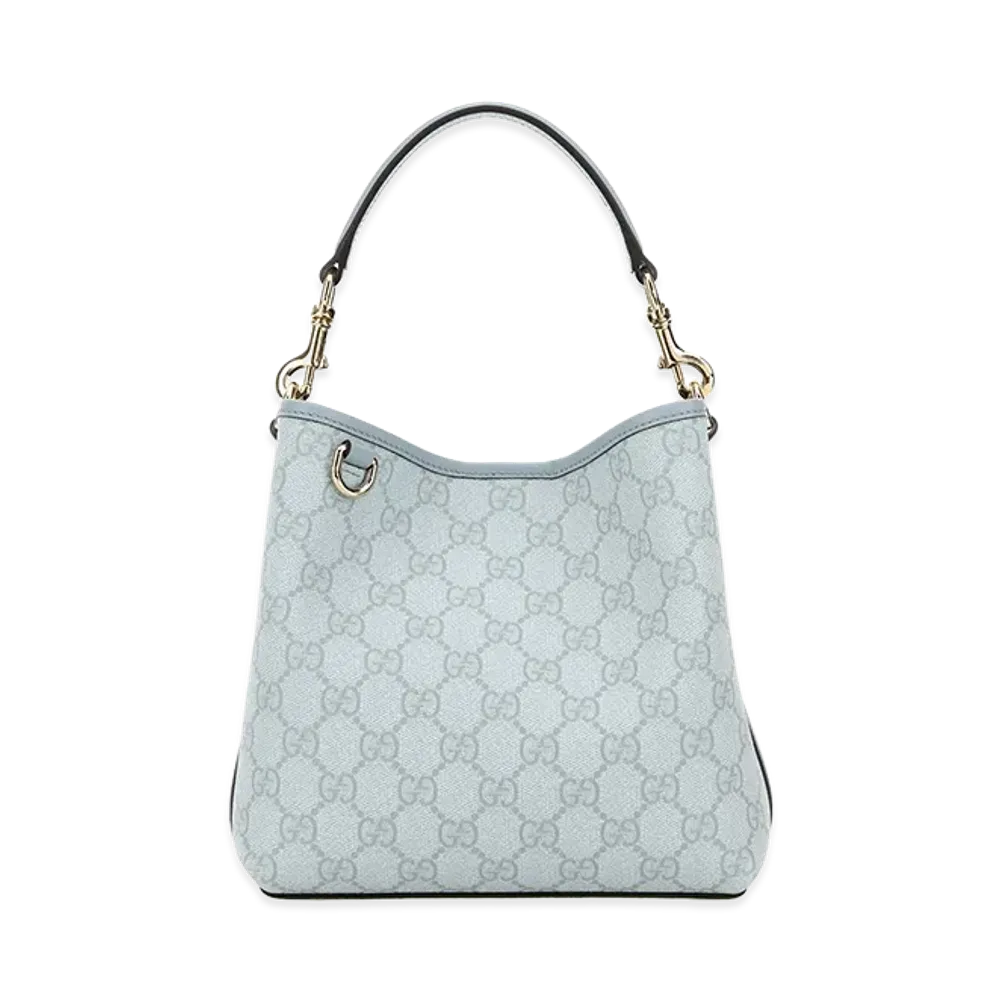 GUCCI Women's Printed Canvas GG Emblem Bucket Bag "Light Blue"