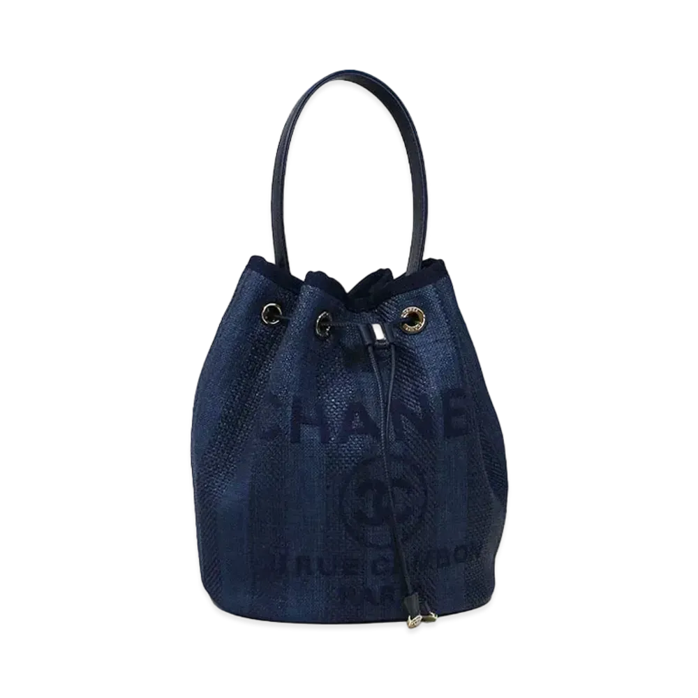 CHANEL Deauville Drawstring Bag Chain Shoulder 21 Canvas "Navy/Gold"