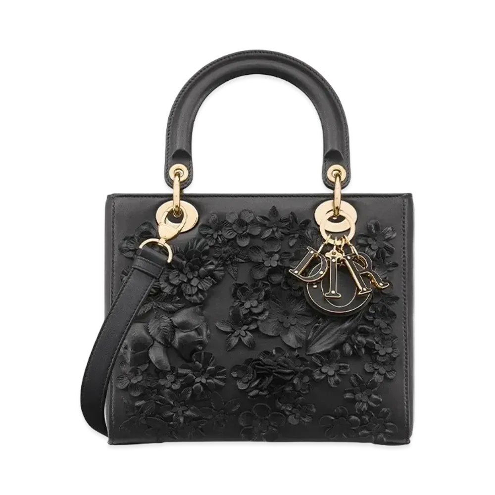 Dior Medium Lady Bag 3D Flowers "Black"