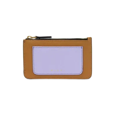 Marni Brown Lilac And Black Saffiano Leather Card Case "Dijon/Lilac/Black"