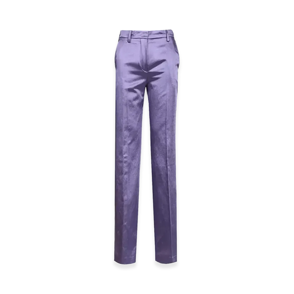 DRIES VAN NOTEN Women's Straight Trousers In Cotton Blend Satin "Violet"