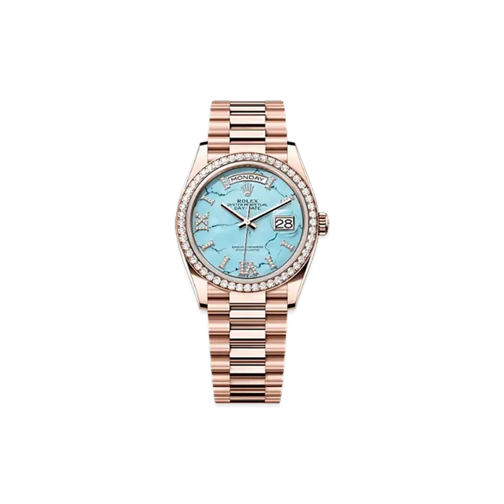 ROLEX Day-Date 36mm Everose Gold Diamond 128345RBR "Turquoise"