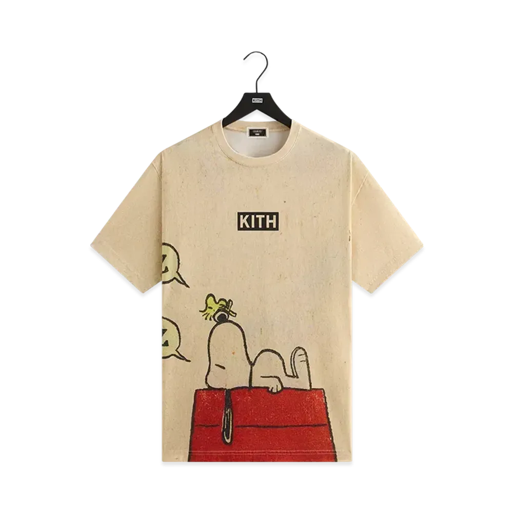 Kith x Peanuts Sleeping Doghouse Comic Vintage Tee "Sandrift"