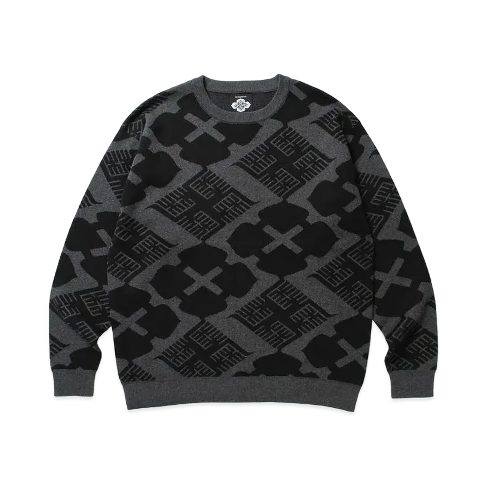 APHRODITEGANG BUDSPOOL x GAKKIN 花罰家紋 Cotton Knit Jacquard Sweater "Charcoal/Black"