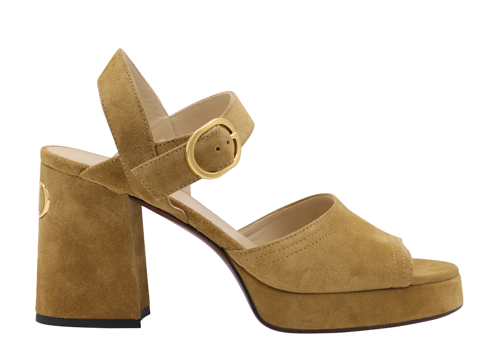 Valentino Garavani Women's Mustard Suede Vlogo Signature Sandals "Yellow"