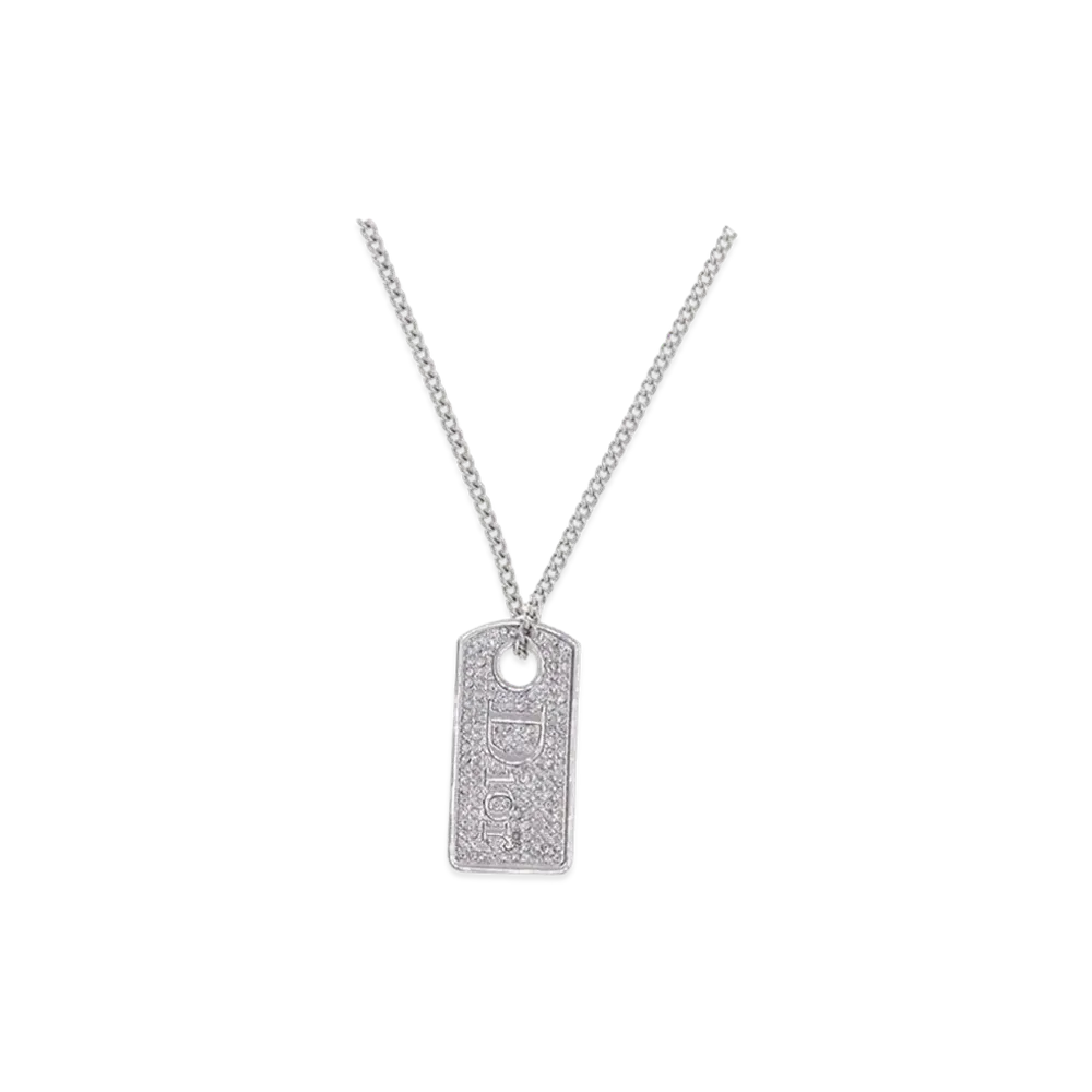 Dior Logo Plate Necklace "Silver"