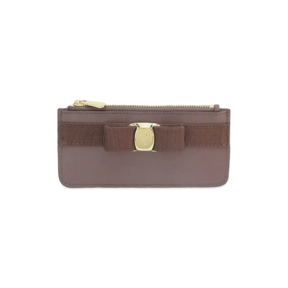 Salvatore Ferragamo Vara Bow Credit Card Holder "Caraway Seed"