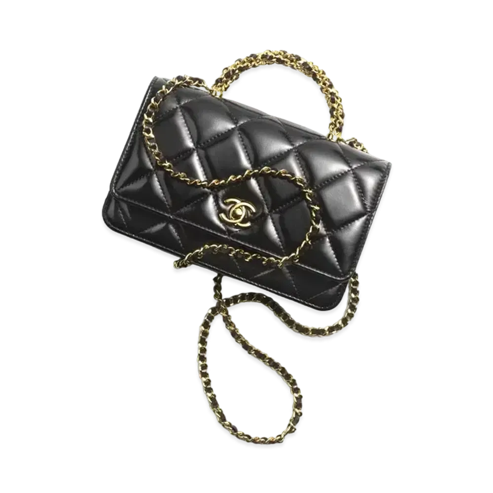 CHANEL Wallet On Chain Shiny Lambskin & Gold-Tone Metal "Black"