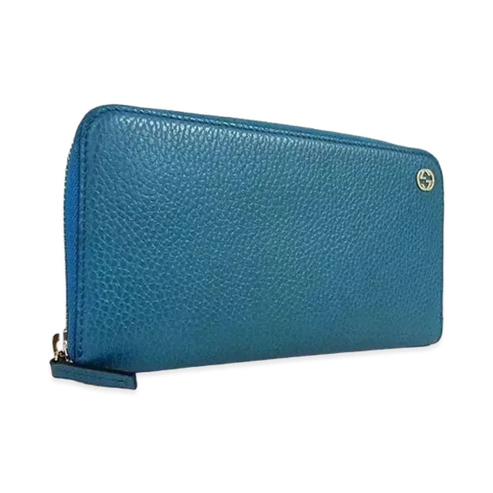 GUCCI Interlocking G Leather Round Zip Wallet "Turquoise"