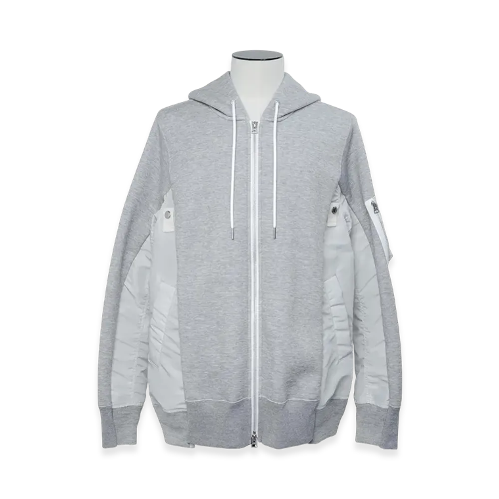 sacai Sponge Sweat x Nylon Twill Hoodie "Light Gray/Light Gray"
